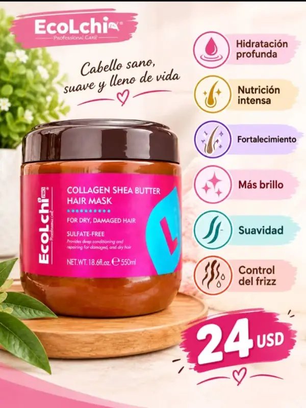 Mascarilla capilar Ecolchi colágeno y manteca de karité 550ml